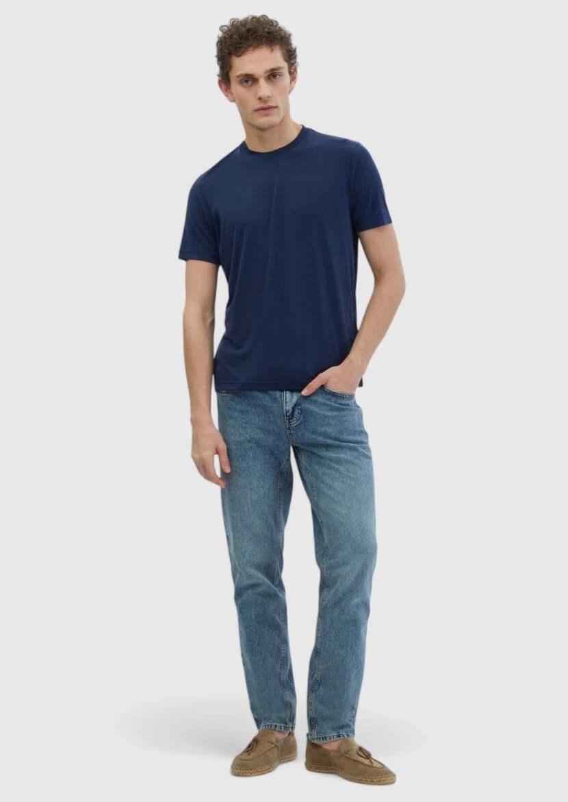 Navy Blue Plain Crew Neck T-Shirt 