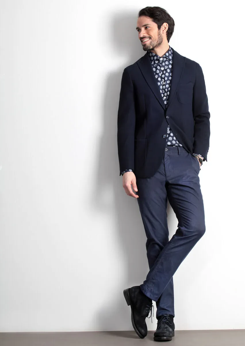 Navy Blue Plain Dynamic Fit Cotton Blended Jacket - 1