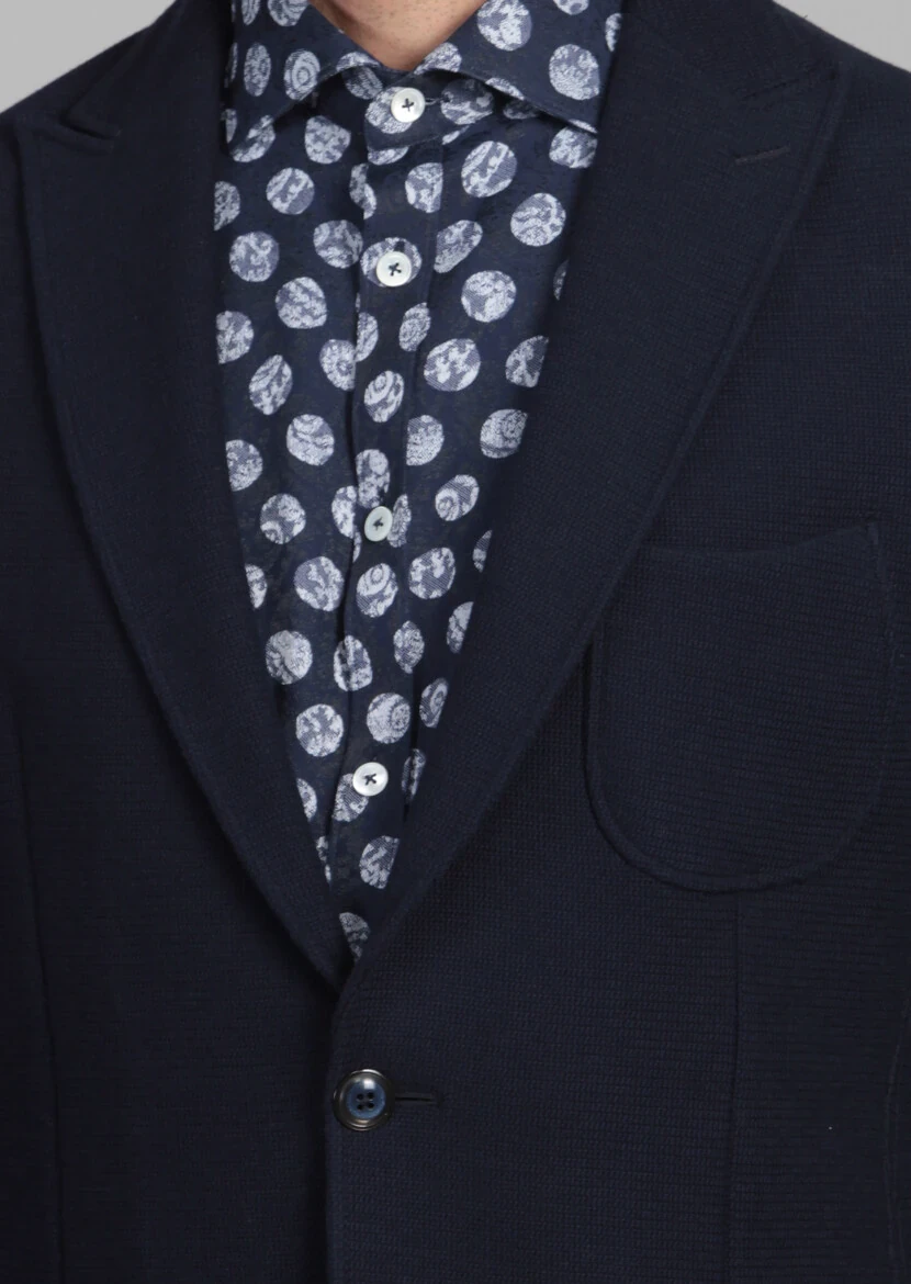 Navy Blue Plain Dynamic Fit Cotton Blended Jacket - 4