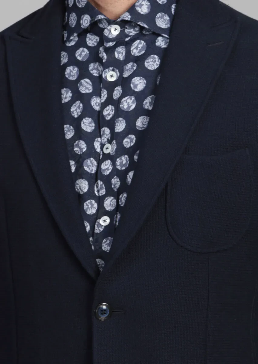 Navy Blue Plain Dynamic Fit Cotton Blended Jacket - 4