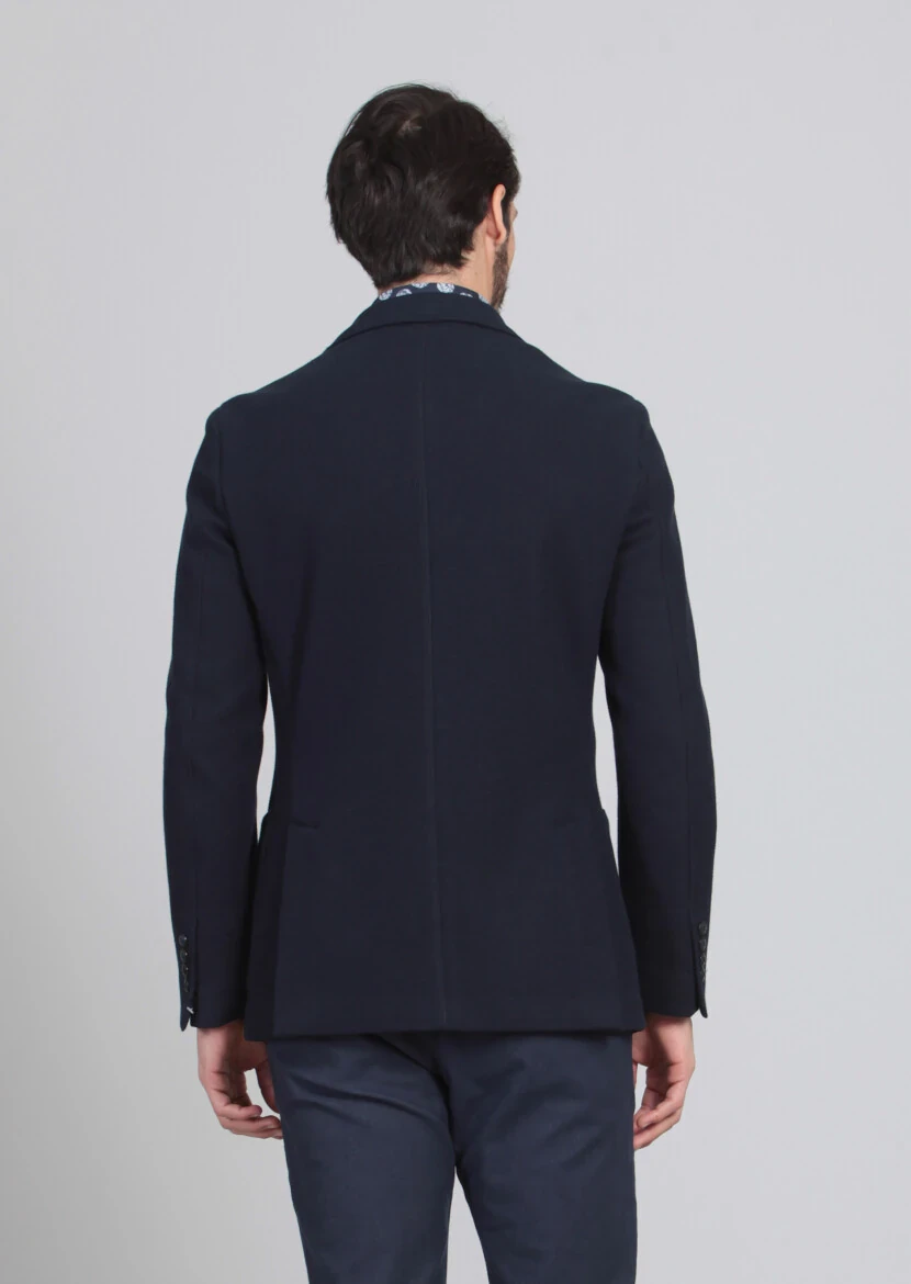 Navy Blue Plain Dynamic Fit Cotton Blended Jacket - 5