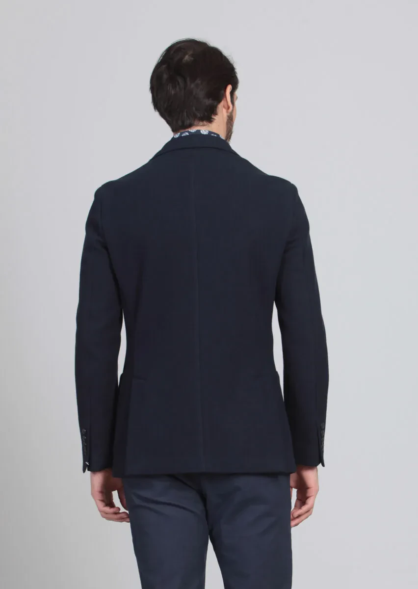 Navy Blue Plain Dynamic Fit Cotton Blended Jacket - 5