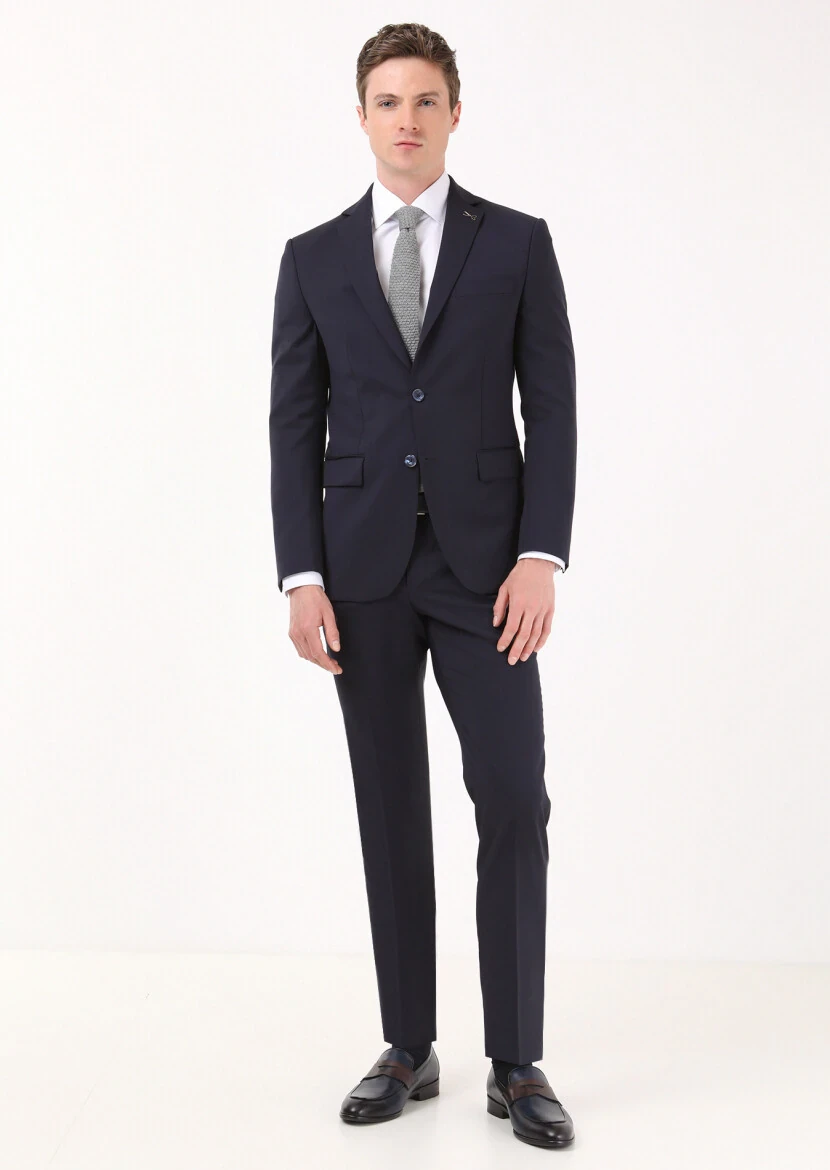 Navy Blue Plain Modern Fit 100% Wool Suit - RAMSEY