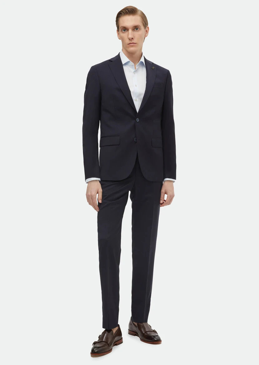 Navy Blue Plain Modern Fit 100% Wool Suit - RAMSEY
