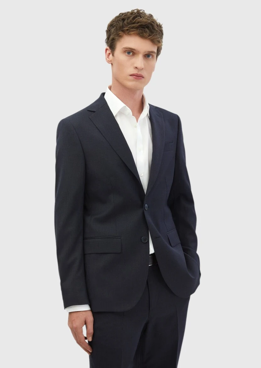 Navy Blue Plain Modern Fit 100% Wool Suit - RAMSEY