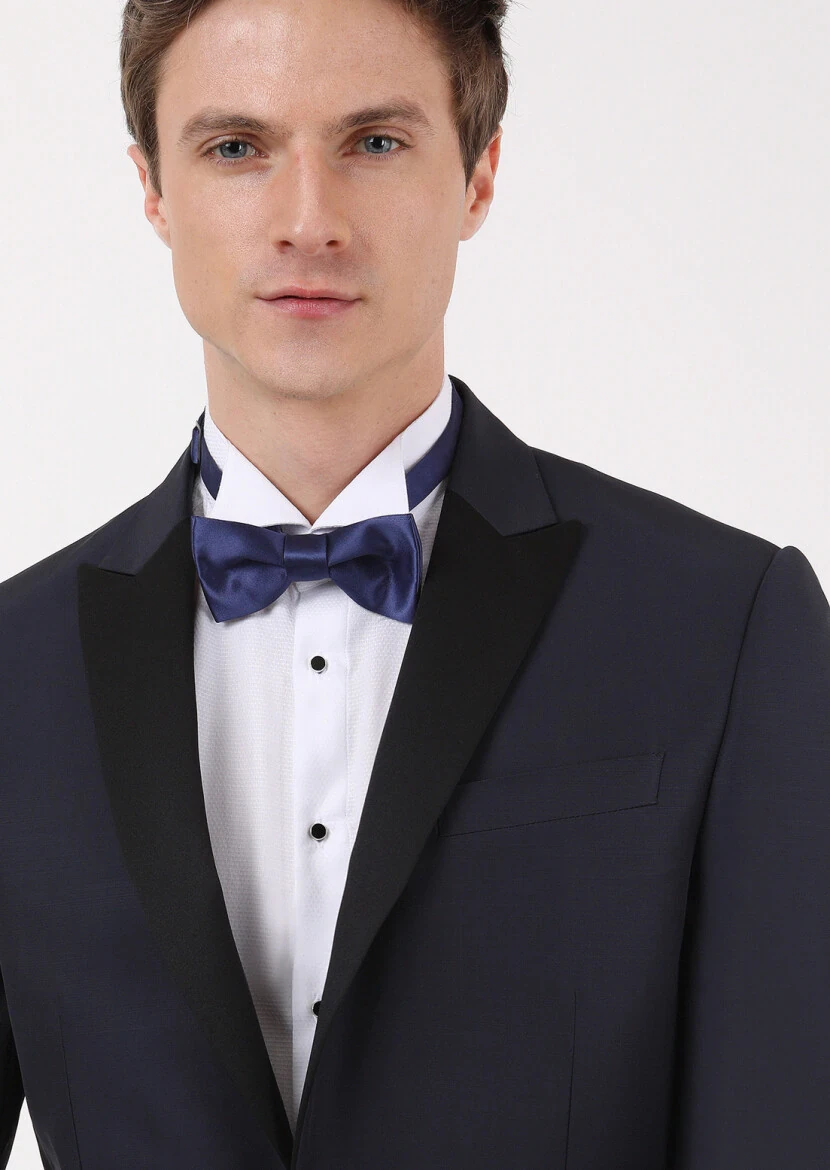 Navy Blue Plain Modern Fit Double Breasted Collar Weaving Tuxedo - RAMSEY