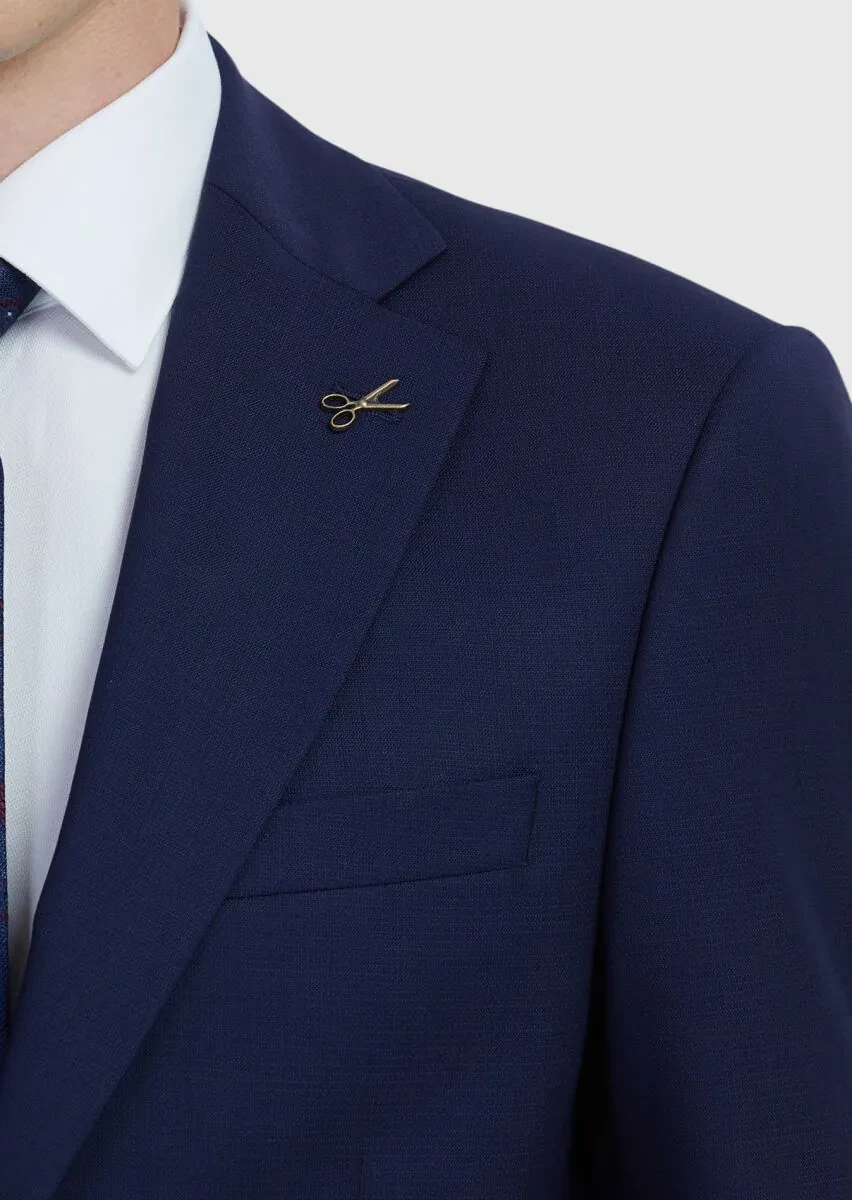 Navy Blue Plain Modern Fit Wool Blended Suit - 5