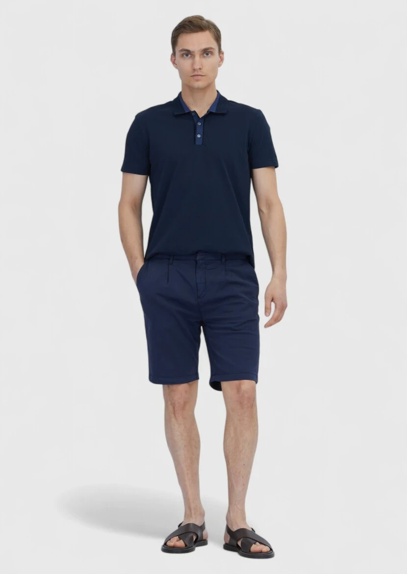 Navy Blue Plain Polo Neck 100% Cotton T-Shirt - RAMSEY