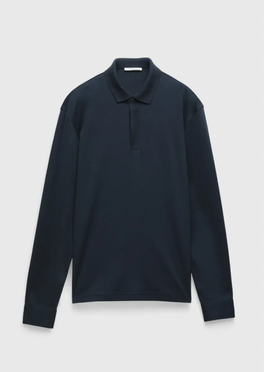 Navy Blue Plain Polo Neck 100% Cotton T-Shirt - 1