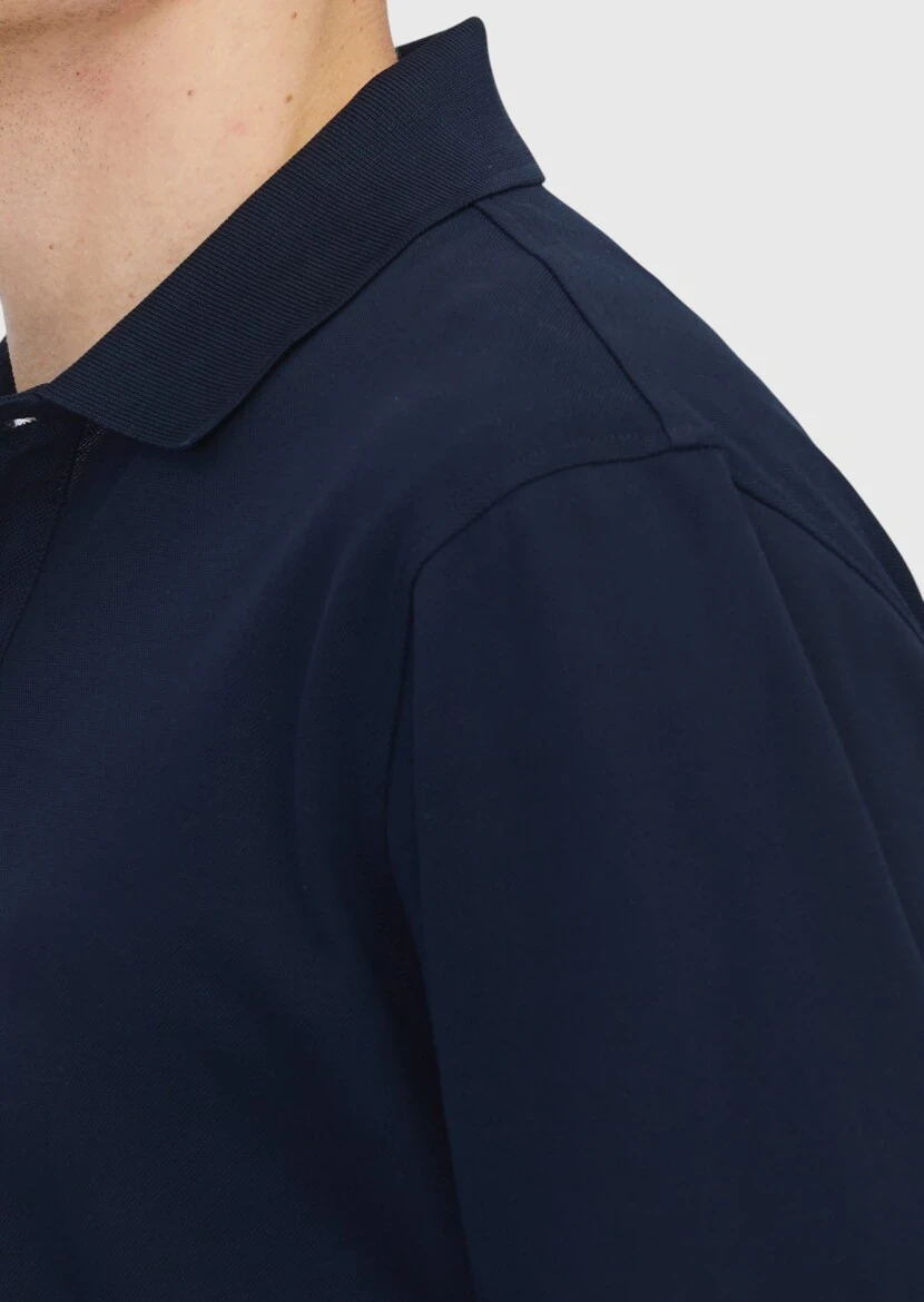 Navy Blue Plain Polo Neck 100% Cotton T-Shirt - 4
