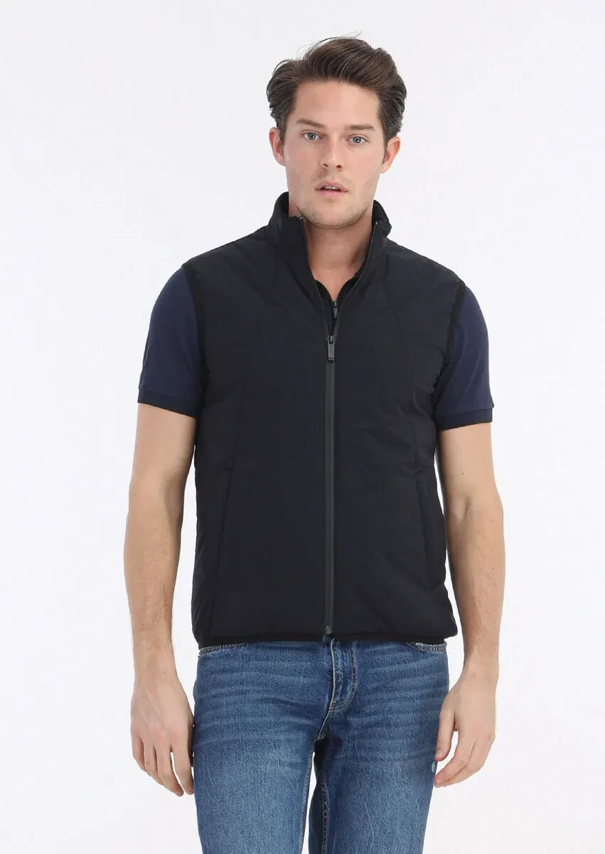 Navy Blue Plain Polo Neck Cotton Blended T-Shirt - 3