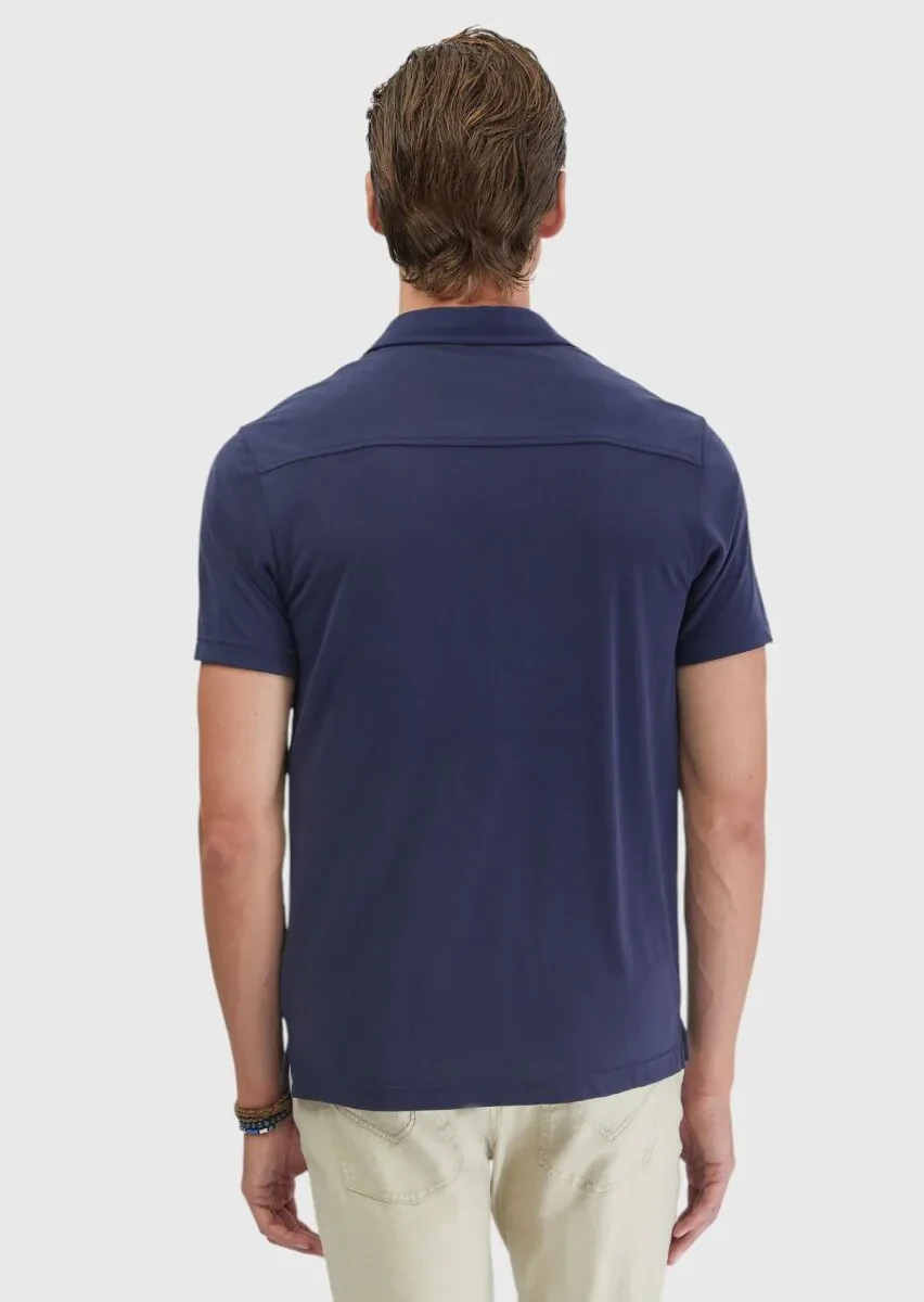 Navy Blue Plain Polo Neck T-Shirt - 6