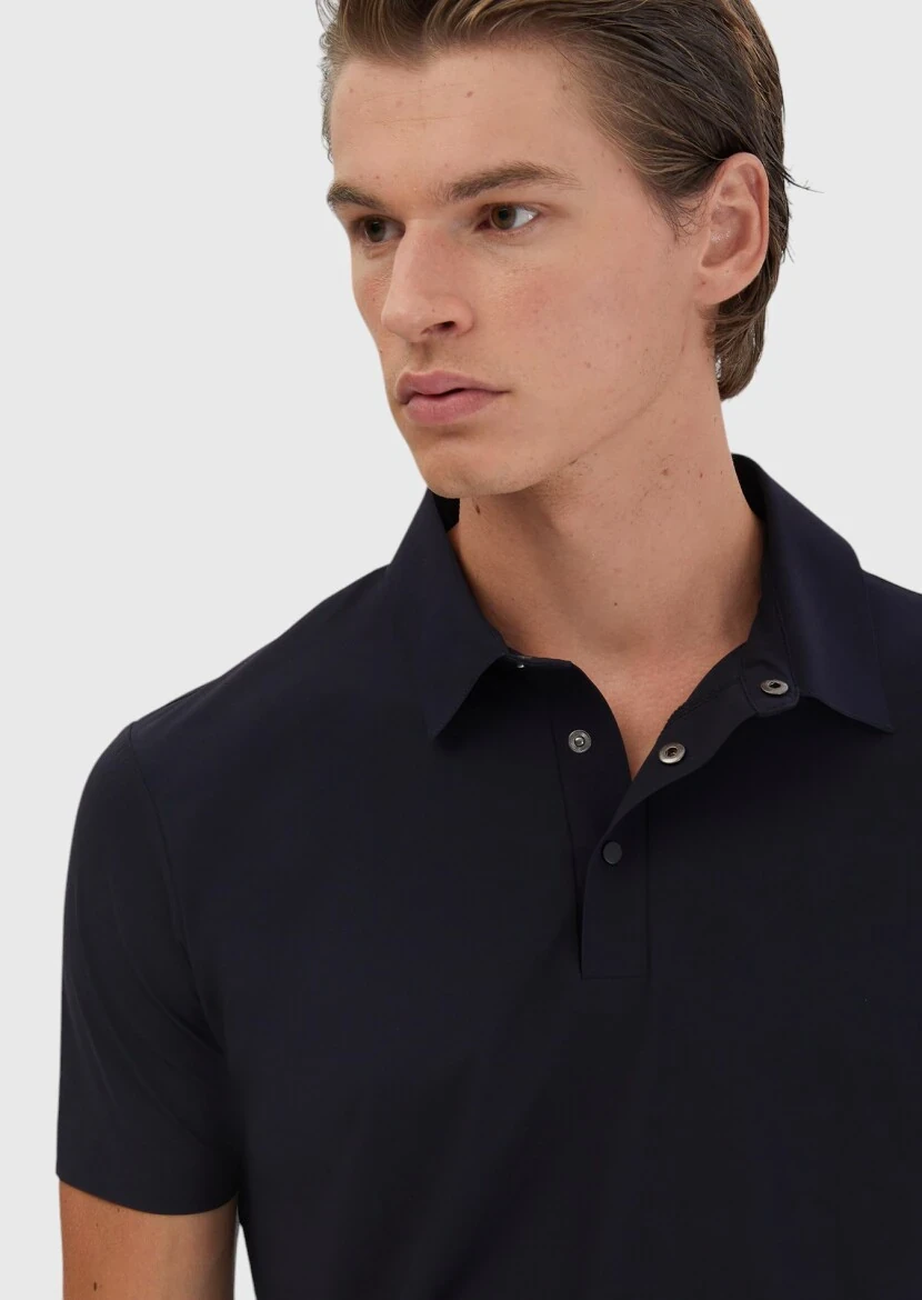 Navy Blue Plain Polo Neck T-Shirt - 3