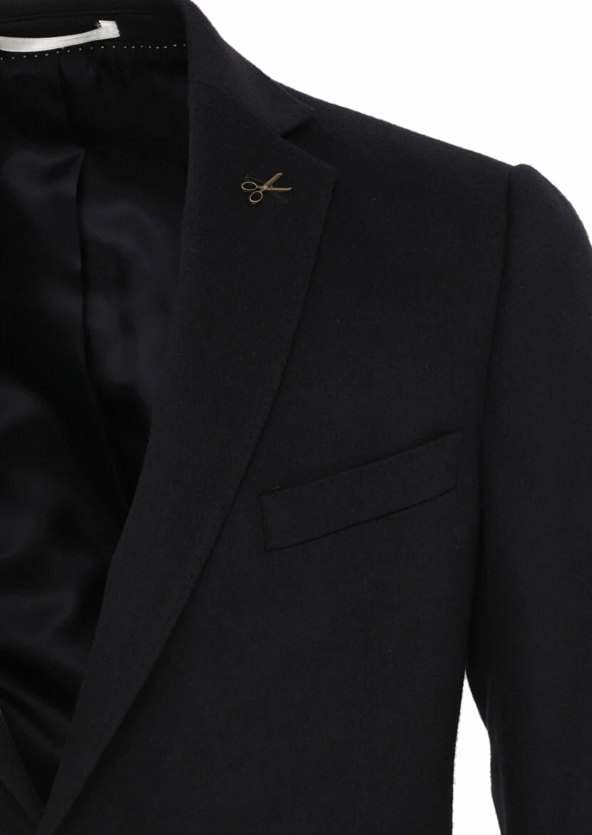 Navy Blue Plain Regular Fit 100% Cashmire Jacket - RAMSEY