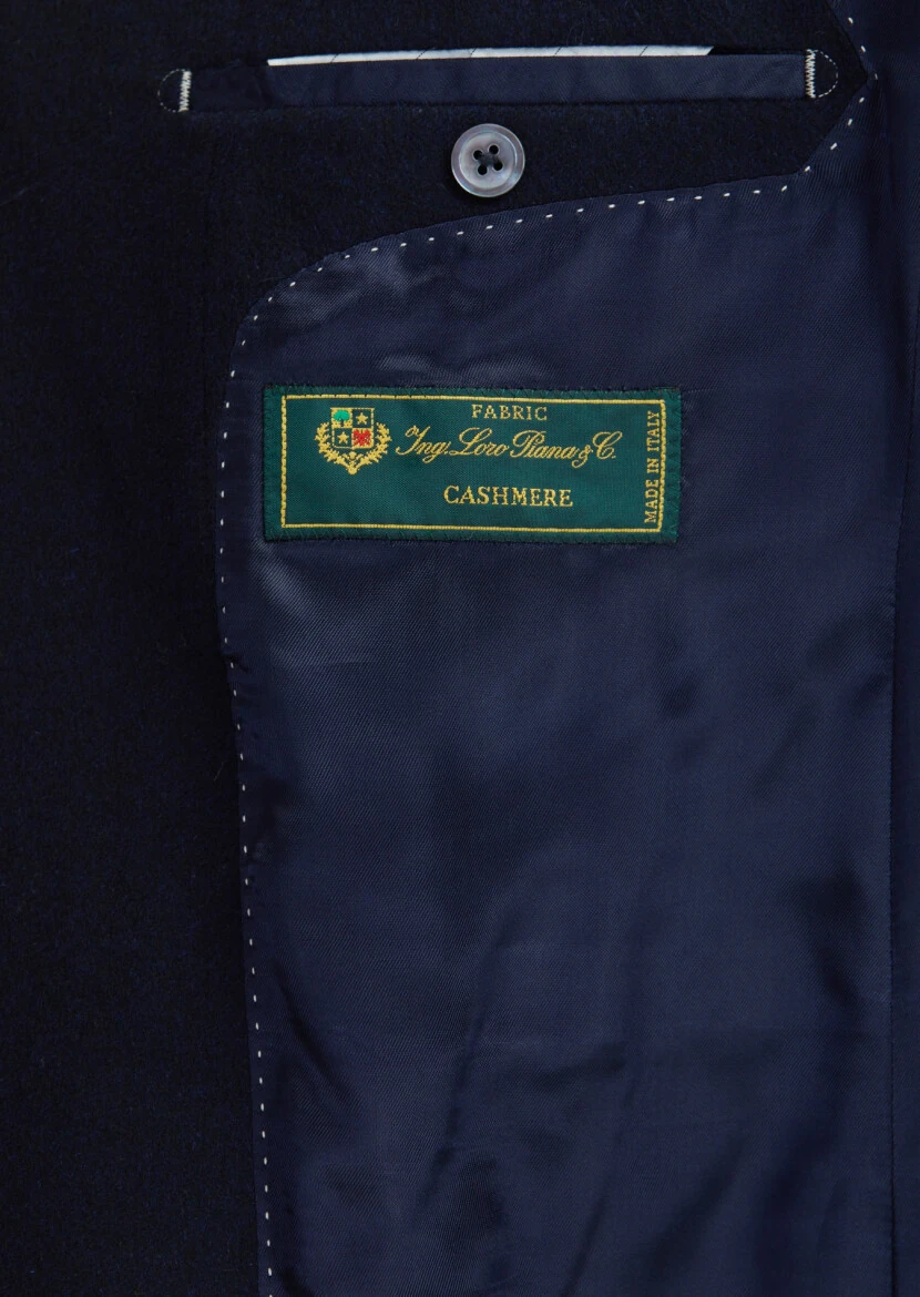 Navy Blue Plain Regular Fit 100% Cashmire Jacket - 6