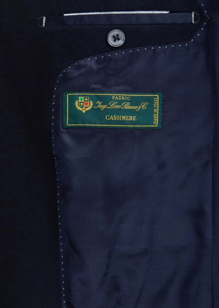 Navy Blue Plain Regular Fit 100% Cashmire Jacket - 6