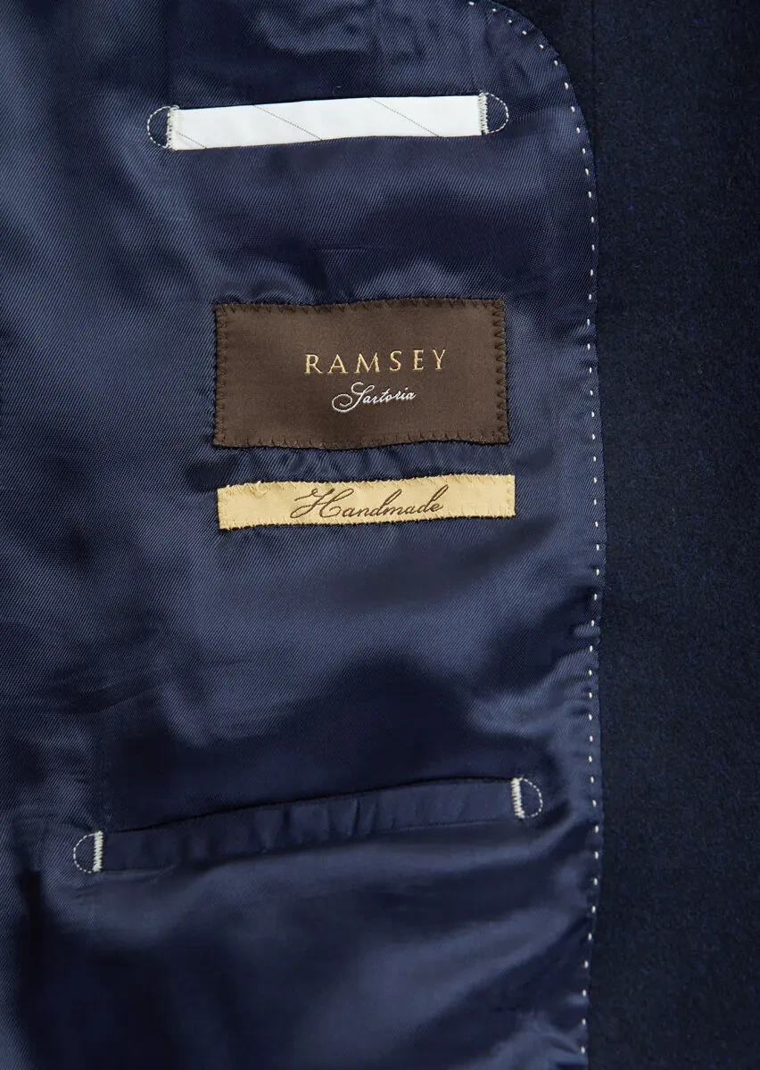 Navy Blue Plain Regular Fit 100% Cashmire Jacket - 7