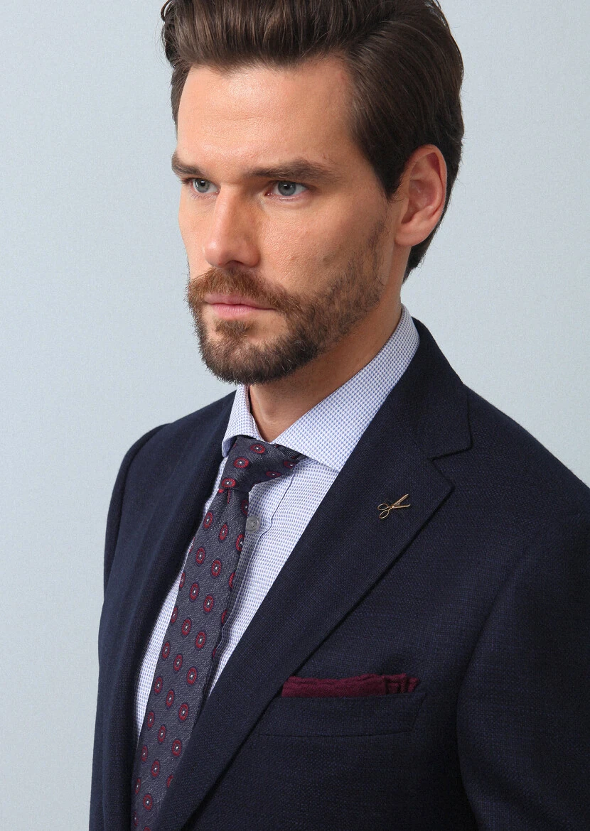 Navy Blue Plain Regular Fit 100% Wool Jacket - 2