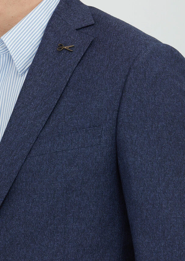 Navy Blue Plain Regular Fit 100% Wool Suit - 3