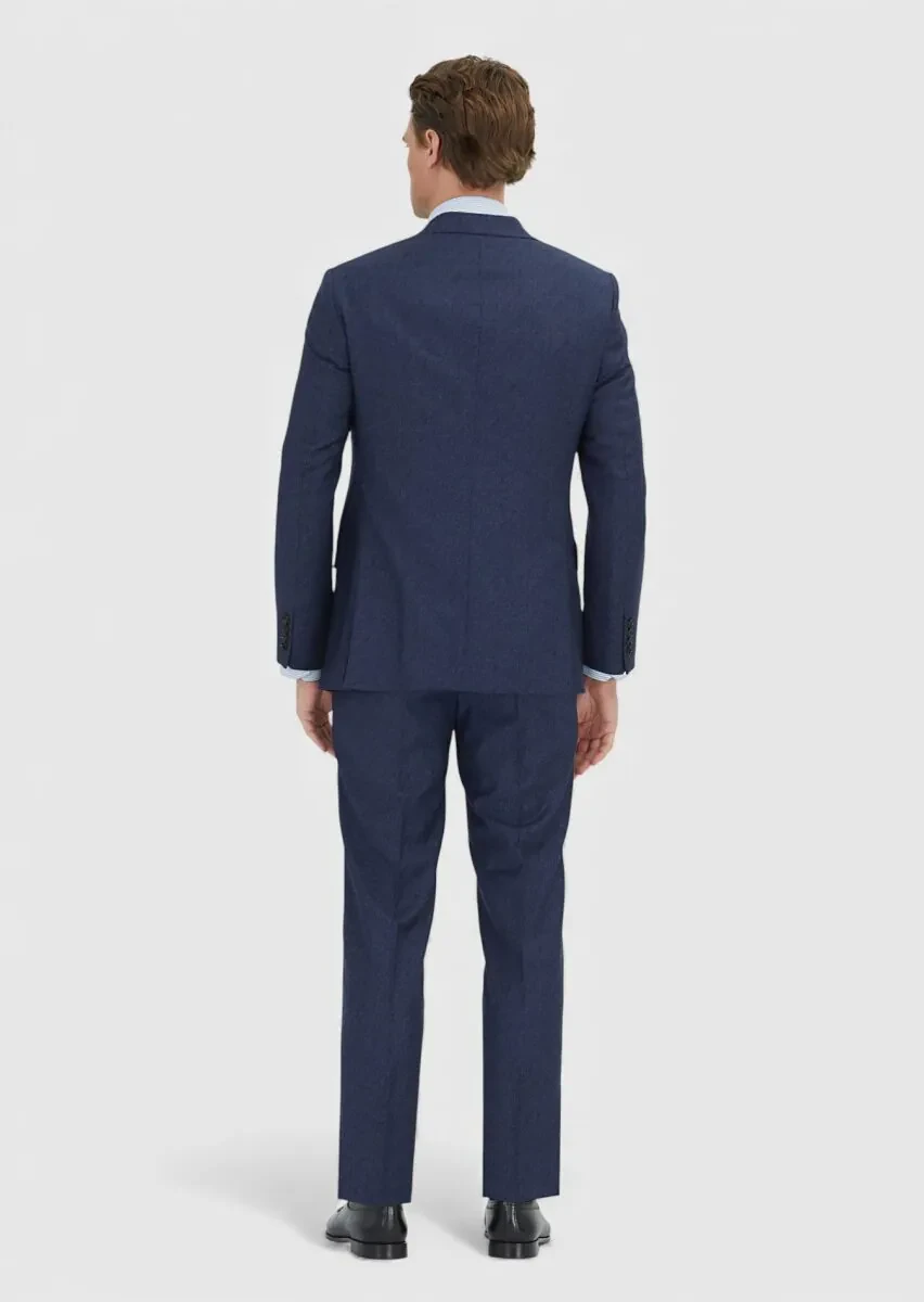 Navy Blue Plain Regular Fit 100% Wool Suit - 6