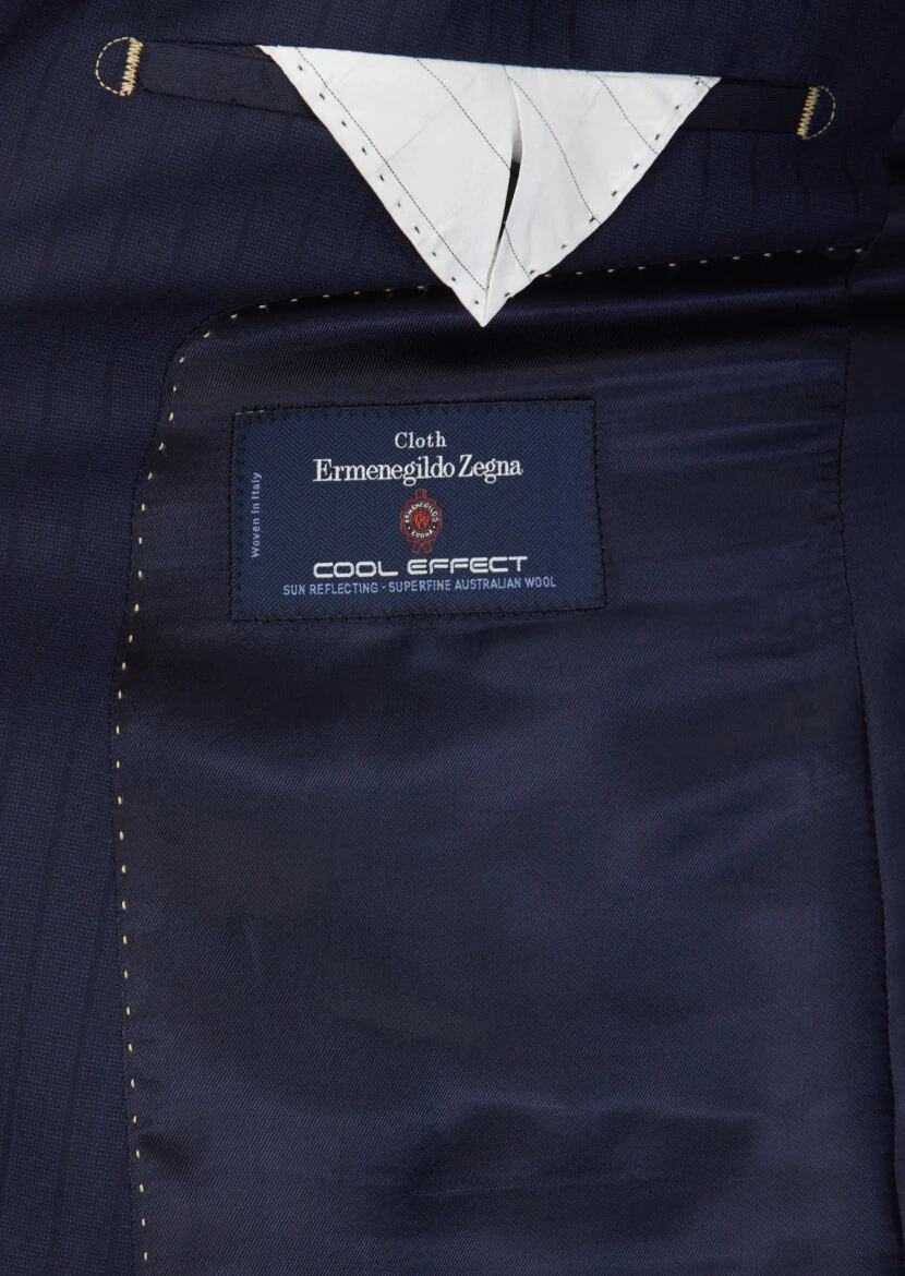 Navy Blue Plain Regular Fit 100% Wool Suit - 5