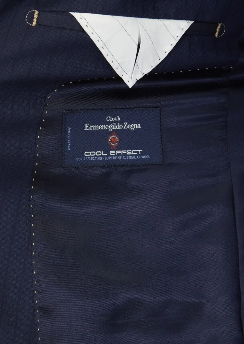 Navy Blue Plain Regular Fit 100% Wool Suit - 5