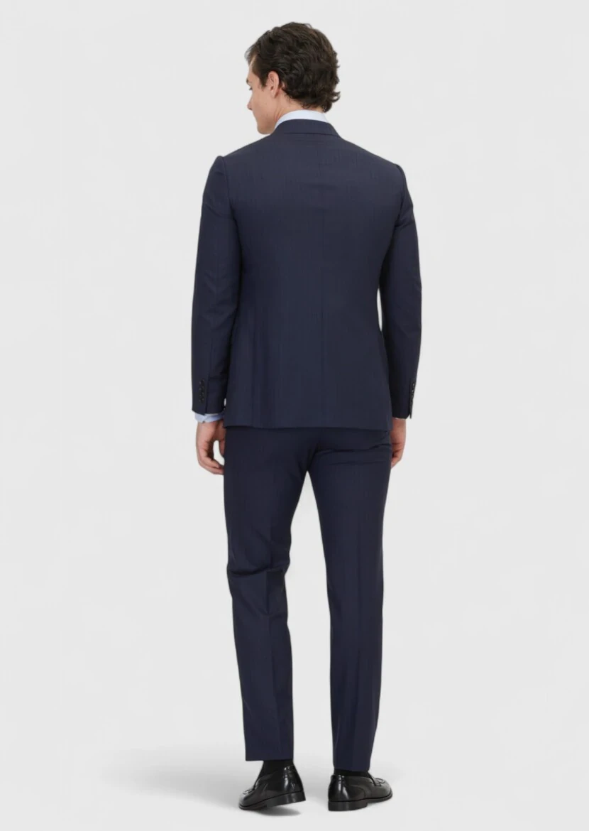 Navy Blue Plain Regular Fit 100% Wool Suit - 6