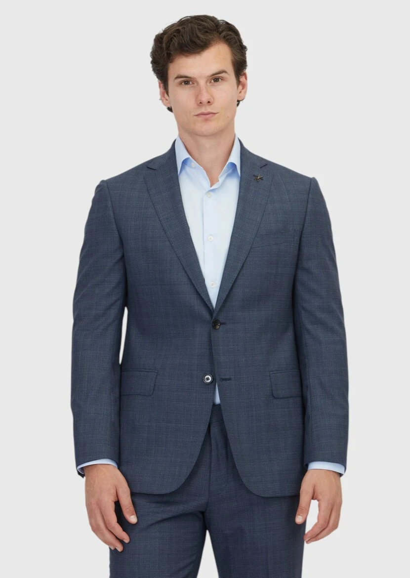 Navy Blue Plain Regular Fit 100% Wool Suit - RAMSEY