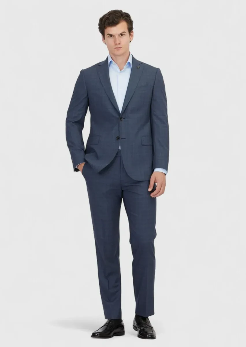 Navy Blue Plain Regular Fit 100% Wool Suit - 2