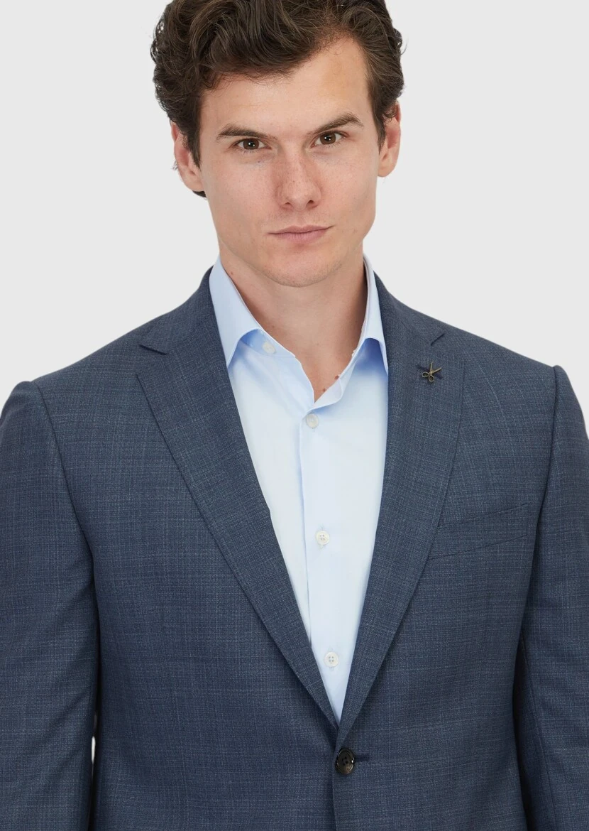 Navy Blue Plain Regular Fit 100% Wool Suit - 3