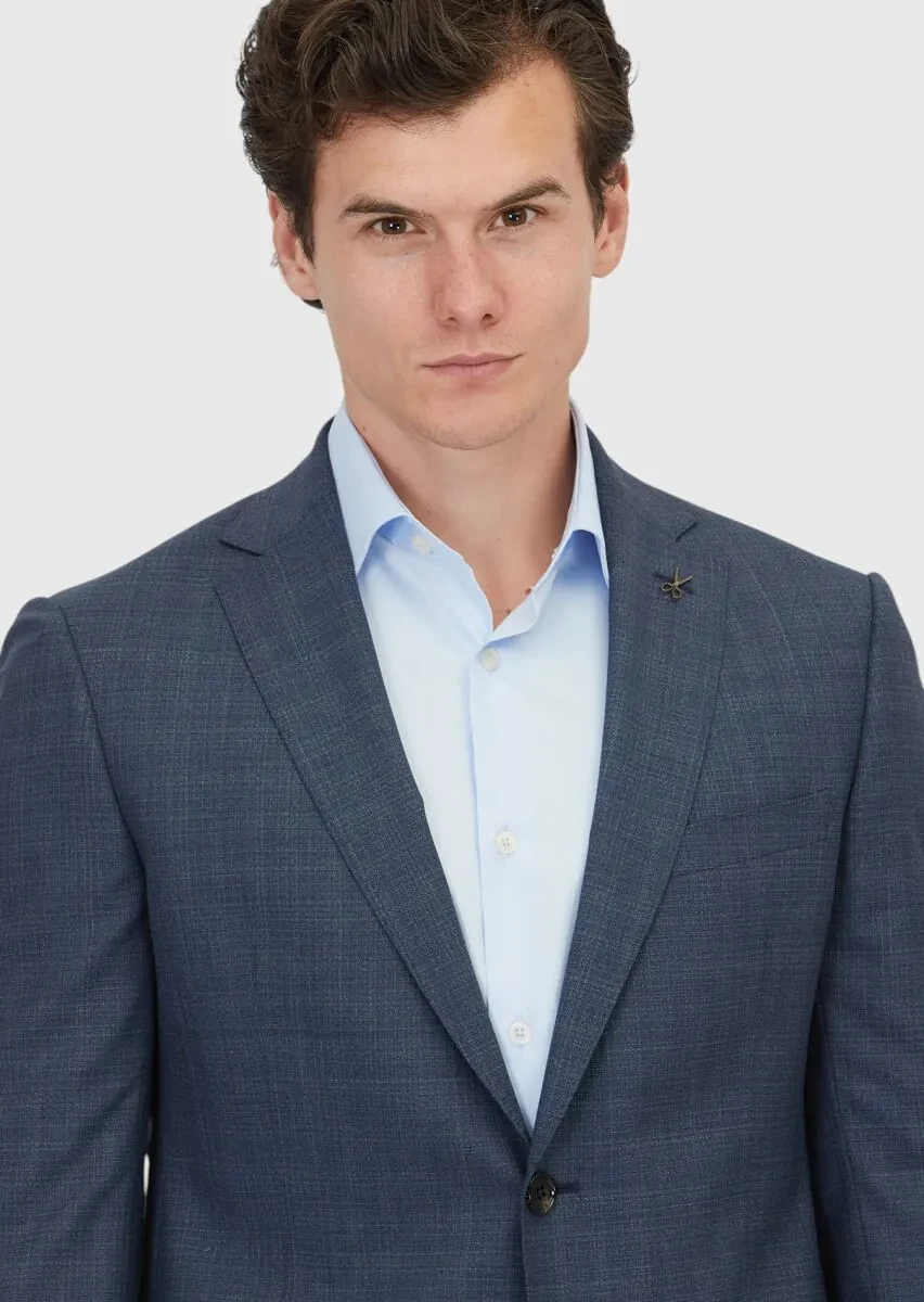 Navy Blue Plain Regular Fit 100% Wool Suit - 3