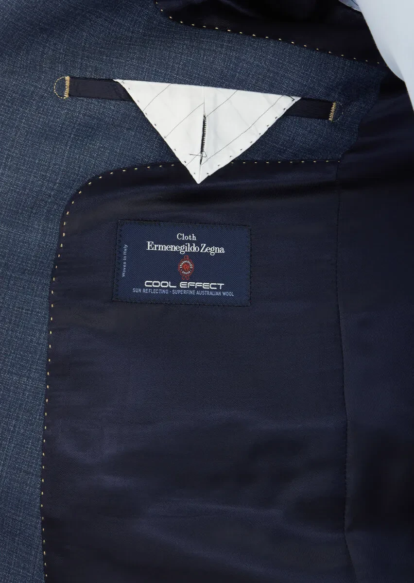 Navy Blue Plain Regular Fit 100% Wool Suit - 5