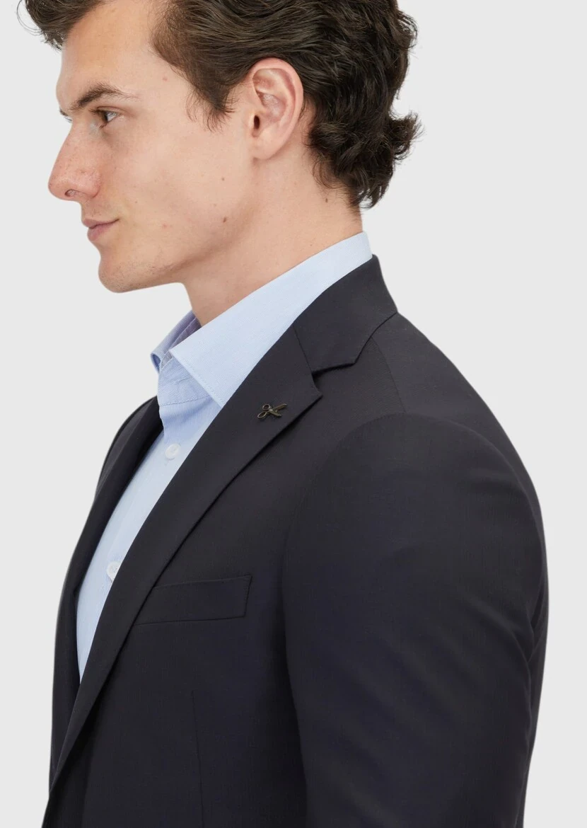 Navy Blue Plain Regular Fit 100% Wool Suit - 4