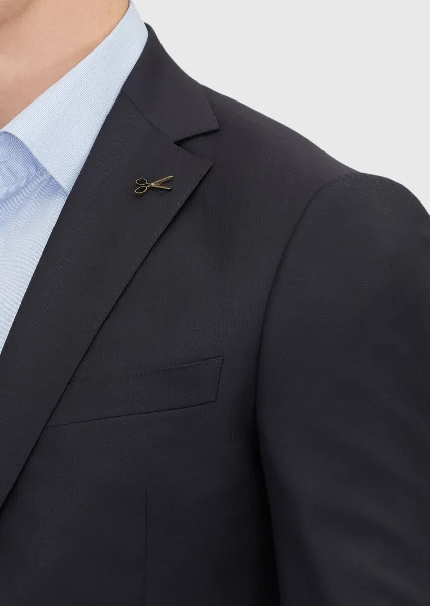 Navy Blue Plain Regular Fit 100% Wool Suit - 5