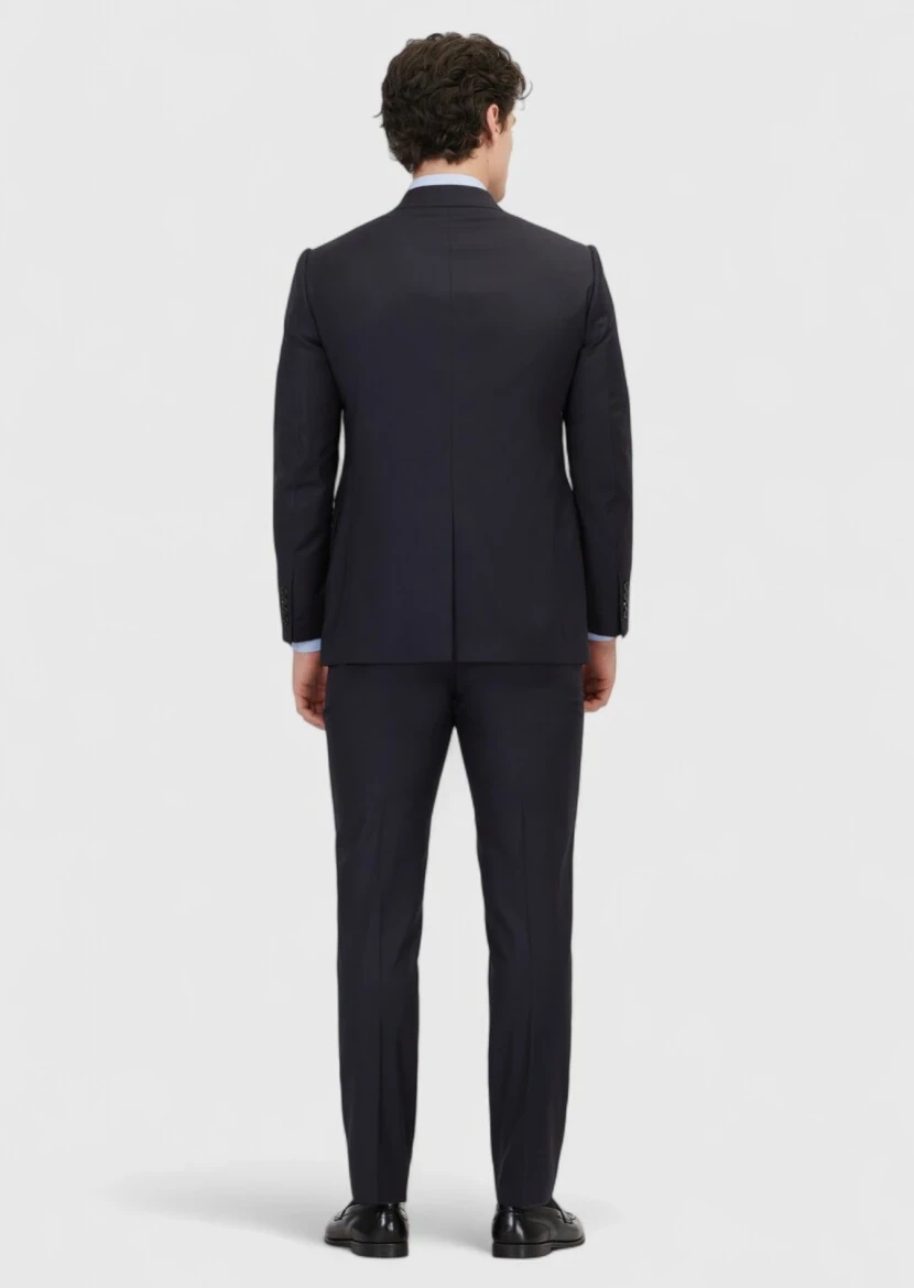 Navy Blue Plain Regular Fit 100% Wool Suit - 6