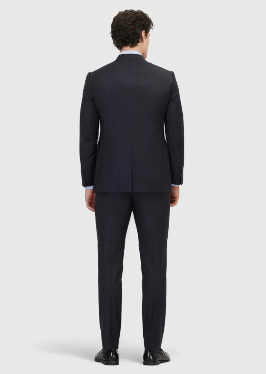 Navy Blue Plain Regular Fit 100% Wool Suit - 6