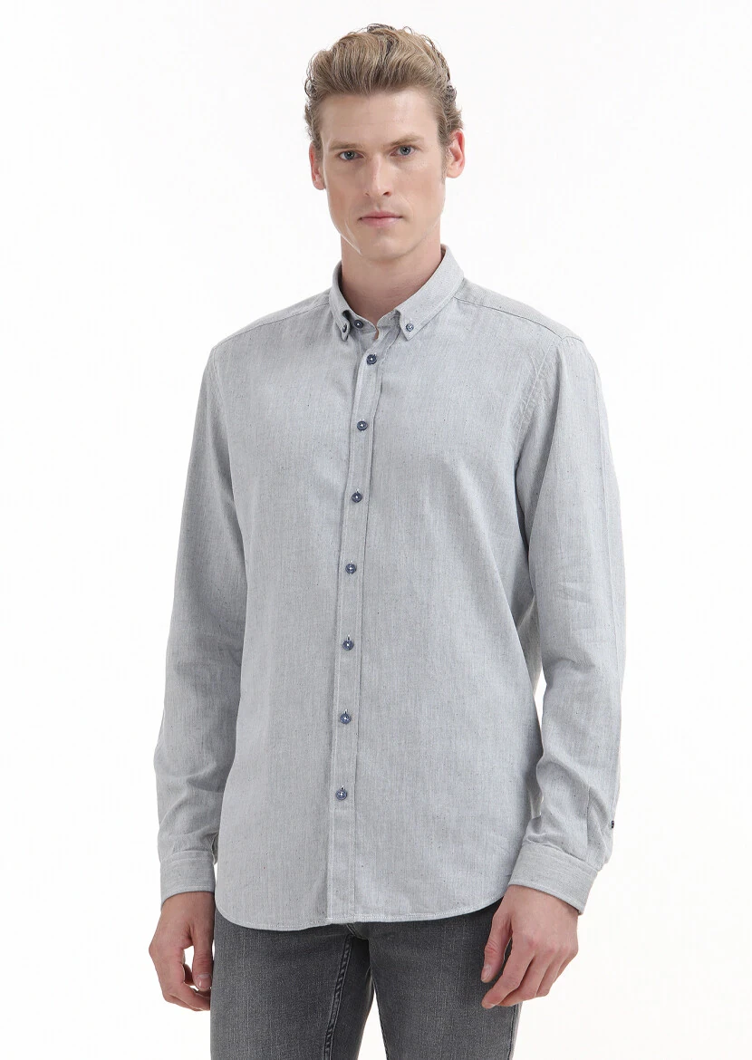 Navy Blue Plain Regular Fit Weaving Casual 100% Cotton Shirt - 1