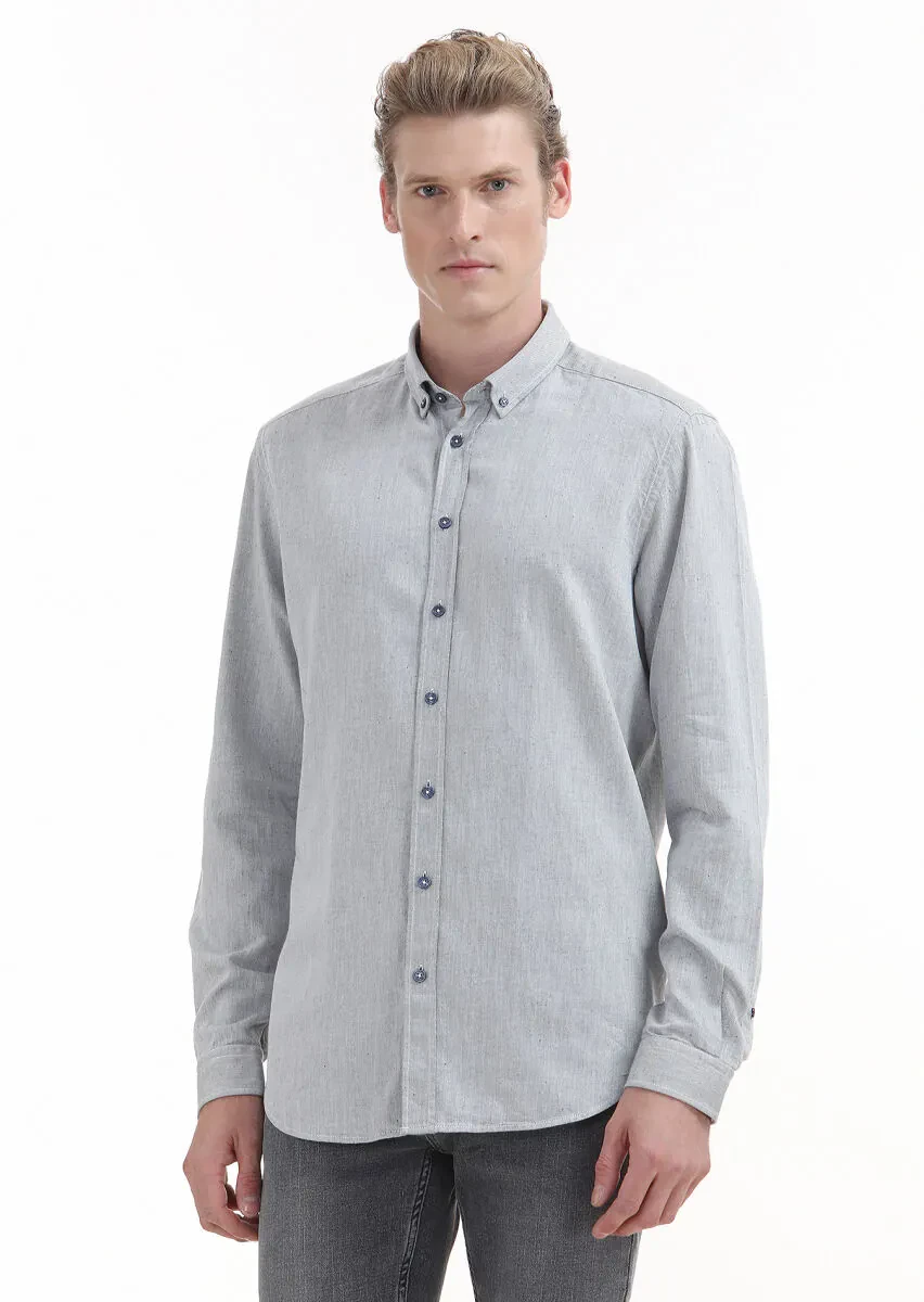 Navy Blue Plain Regular Fit Weaving Casual 100% Cotton Shirt - 1