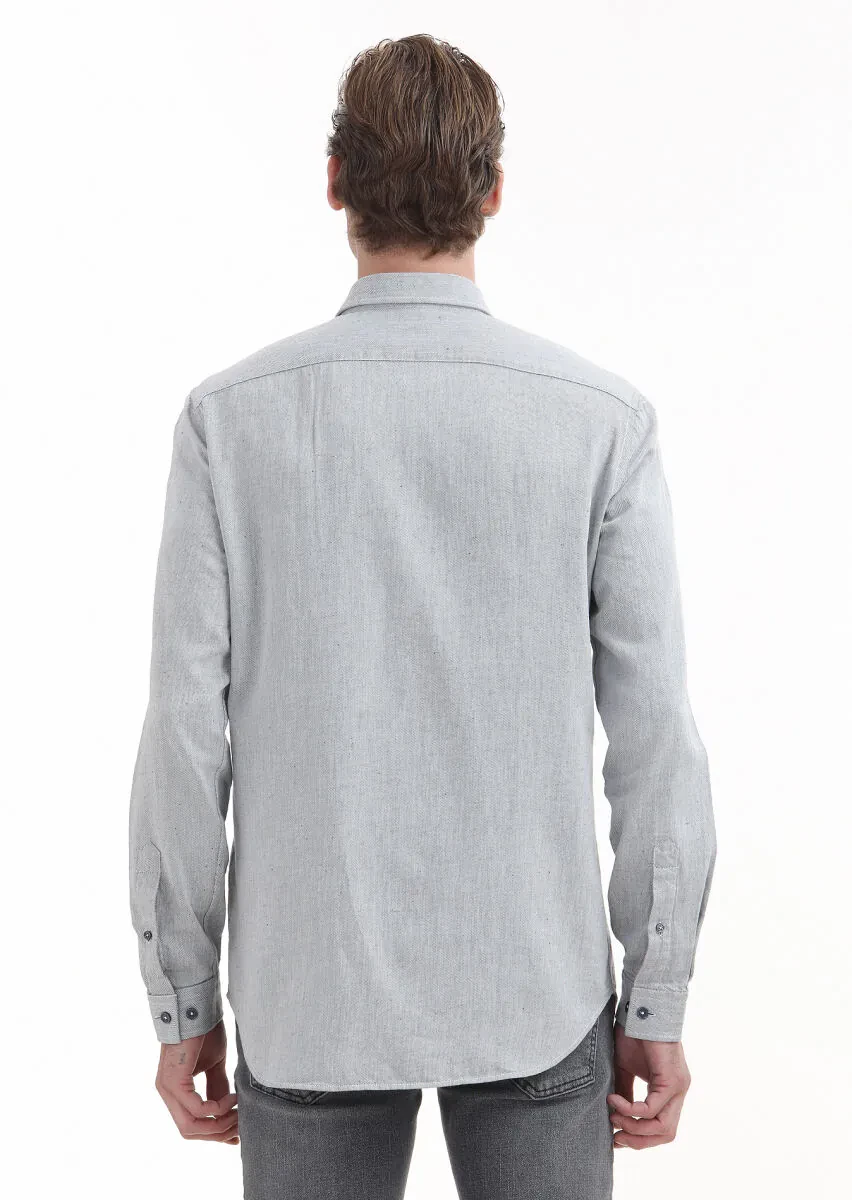 Navy Blue Plain Regular Fit Weaving Casual 100% Cotton Shirt - 4