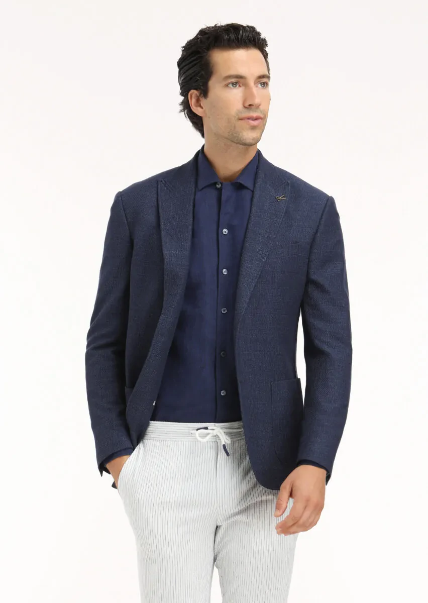 Navy Blue Plain Regular Fit Weaving Casual 100% Linen Shirt - 4