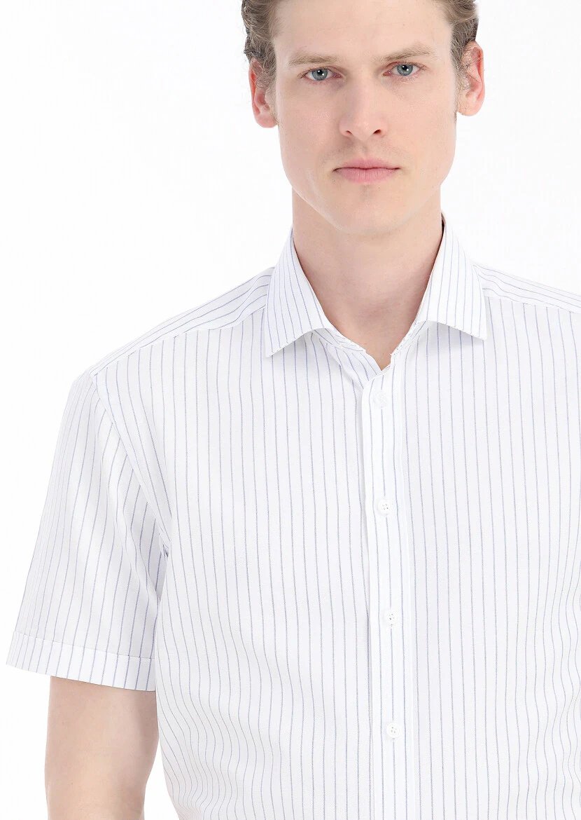 Navy Blue Plain Regular Fit Weaving Classical 100% Cotton Shirt - 4