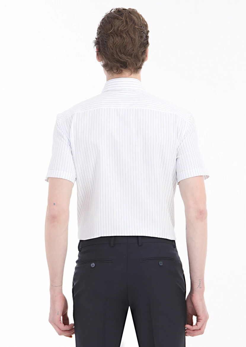 Navy Blue Plain Regular Fit Weaving Classical 100% Cotton Shirt - 5