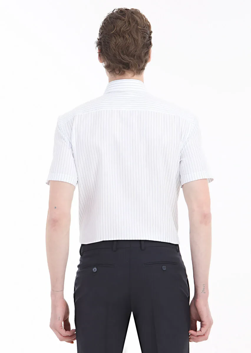 Navy Blue Plain Regular Fit Weaving Classical 100% Cotton Shirt - 5