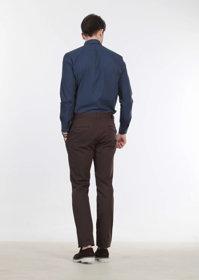 Navy Blue Plain Regular Fit Weaving Classical Cotton Blended Shirt - 4