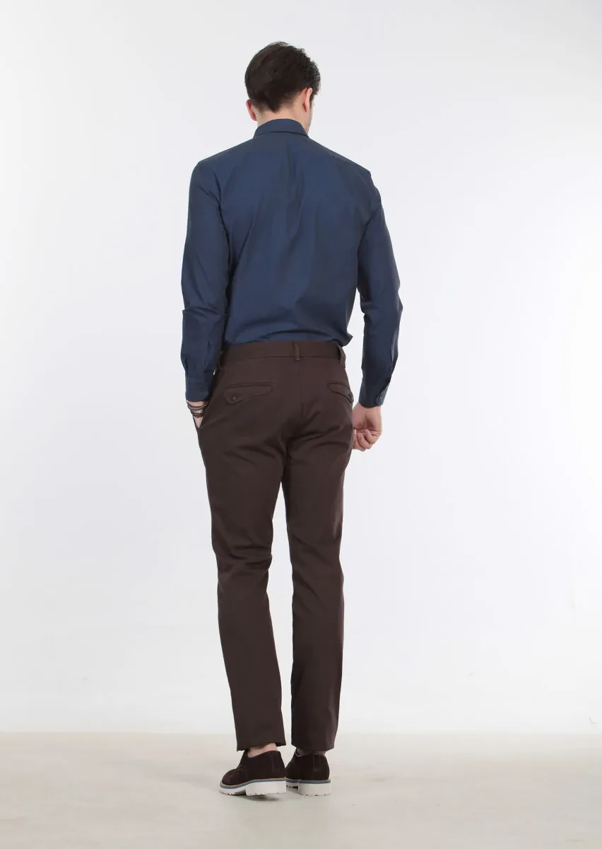 Navy Blue Plain Regular Fit Weaving Classical Cotton Blended Shirt - 4