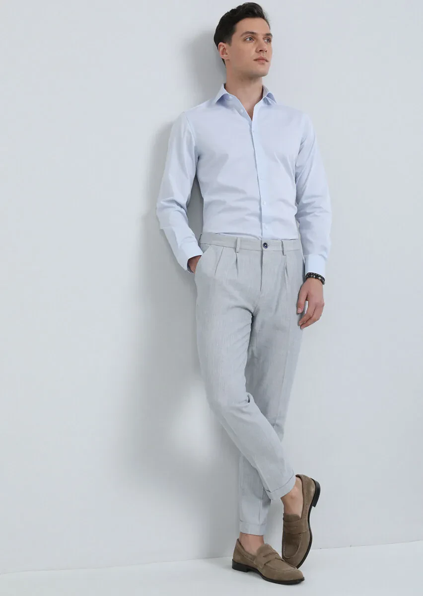 Navy Blue Plain Regular Fit Weaving Classical Shirt - 2