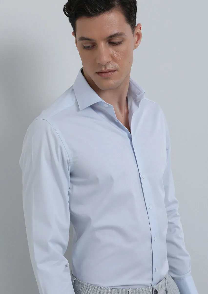 Navy Blue Plain Regular Fit Weaving Classical Shirt - 4