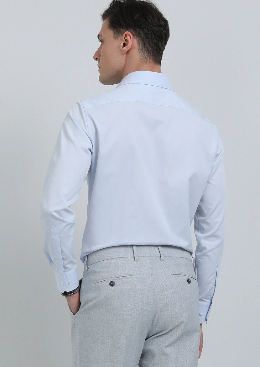 Navy Blue Plain Regular Fit Weaving Classical Shirt - 5