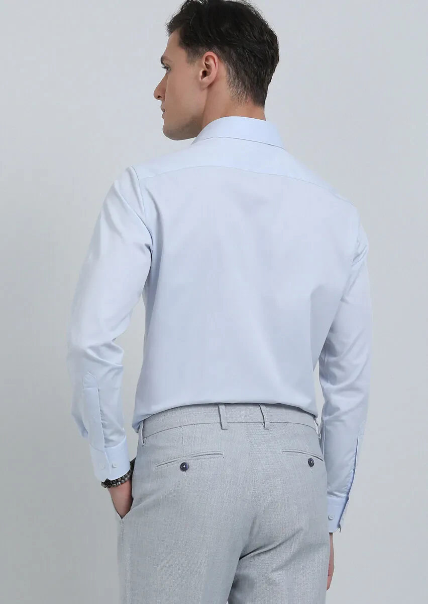 Navy Blue Plain Regular Fit Weaving Classical Shirt - 5