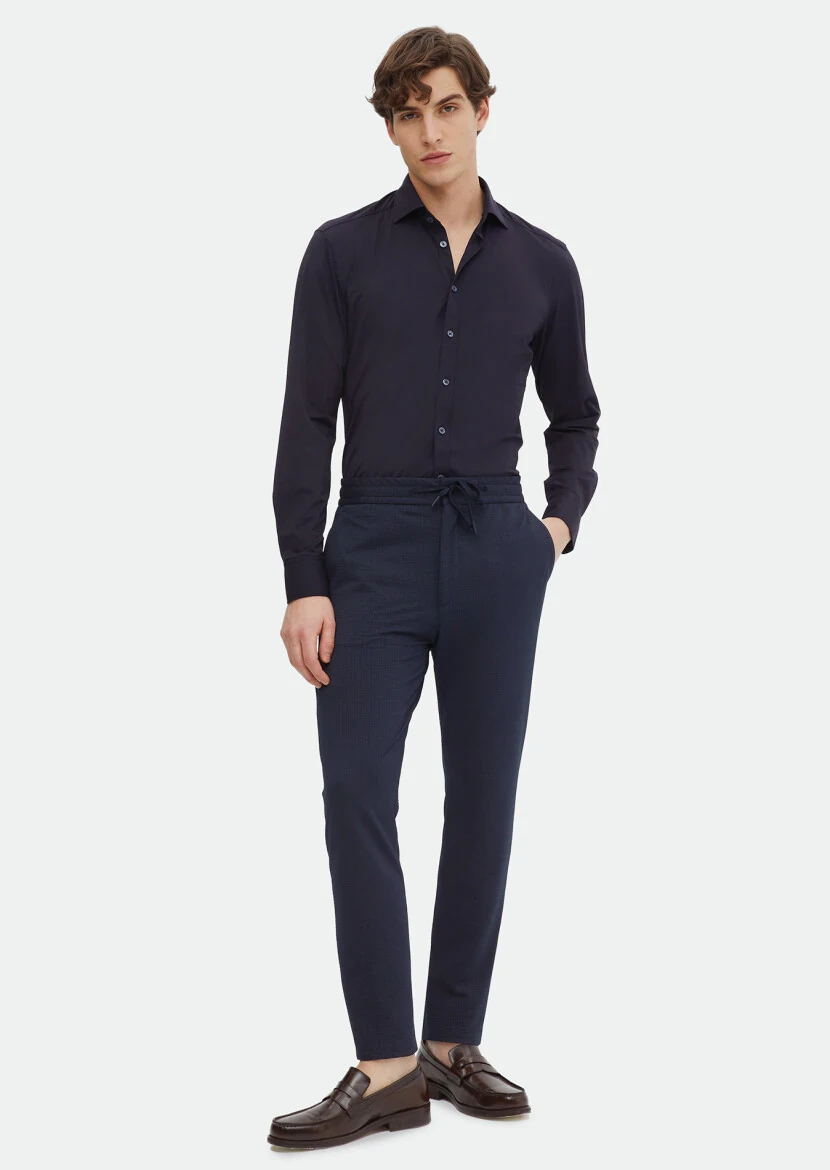 Navy Blue Plain Regular Fit Weaving Classical Shirt - RAMSEY